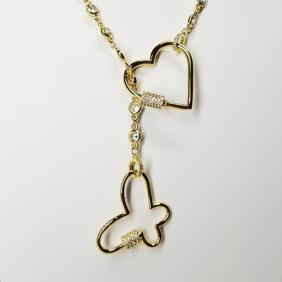 Heart & Butterfly Lock CZ Necklace Mask Hold - Picture 5 of 8